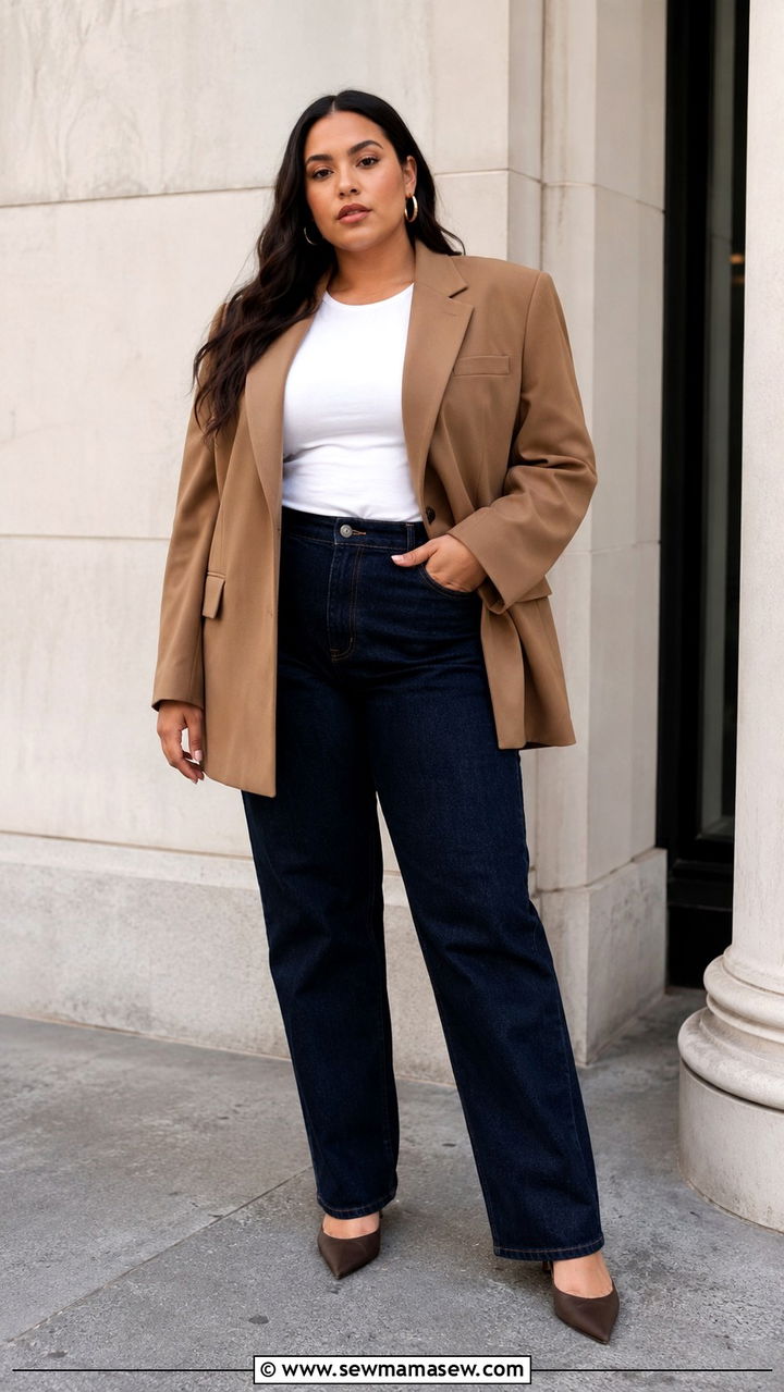Oversized Blazer With Dark Wash Jeans Outfit Plus Size - 25 Plus size capsule wardrobe 2026