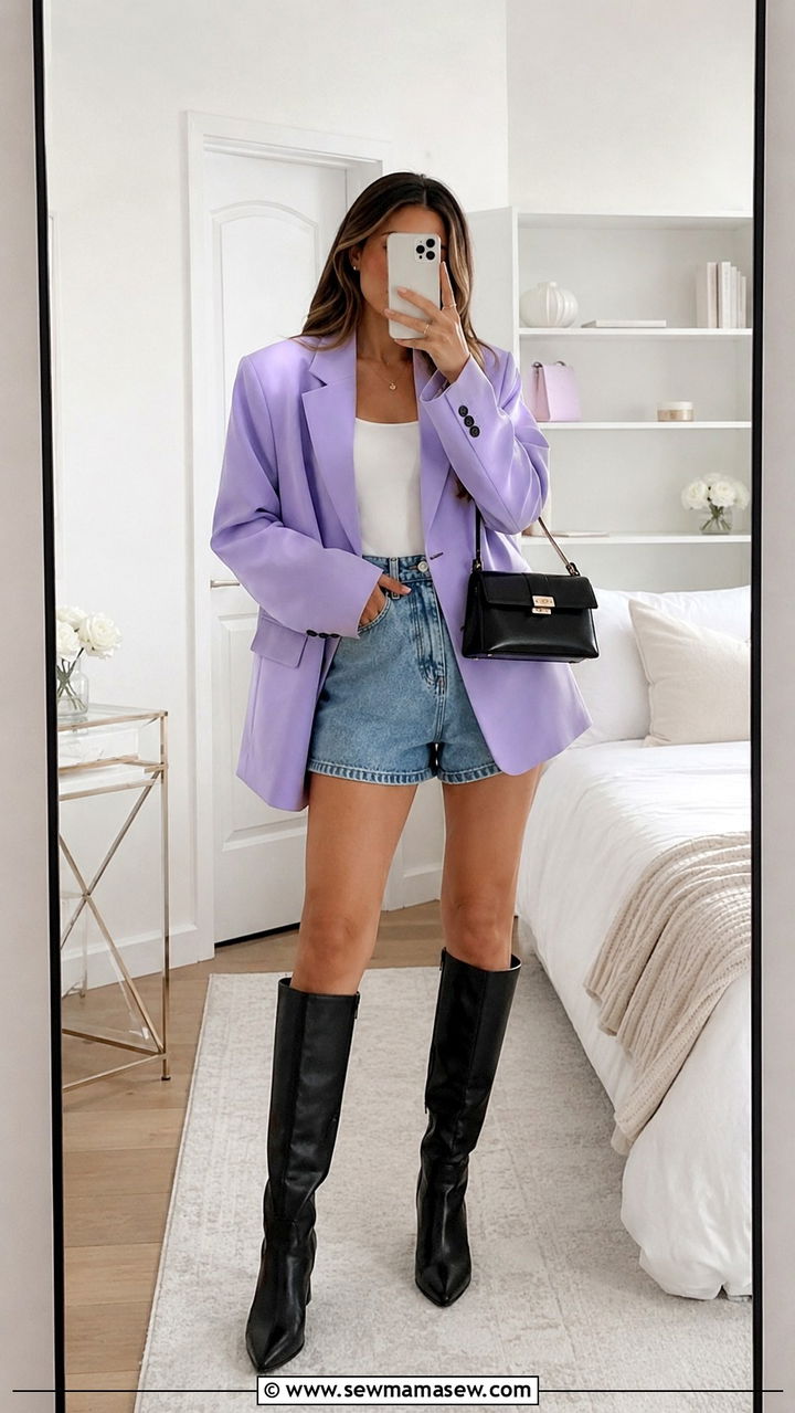 Oversized Blazer With Denim Shorts - 20 spring art of the in between outfit ideas
