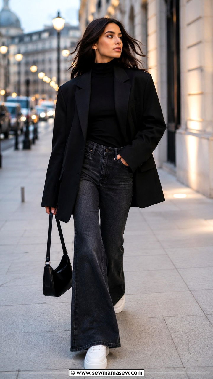 Oversized Blazer With Flared Jeans And Sneakers - 30 Oversized blazer outfit ideas with sneakers