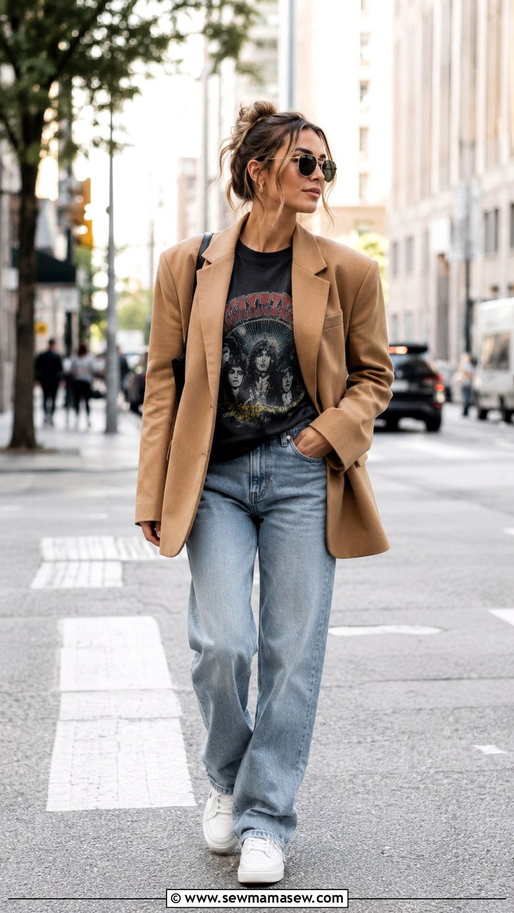 Oversized Blazer With Graphic Tee And Sneakers - 30 Oversized blazer outfit ideas with sneakers