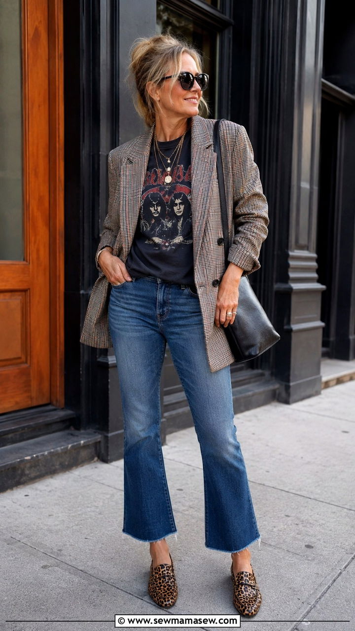 Oversized Blazer With Graphic Tee and Cropped Kick Flare Jeans - 30 Capsule wardrobe women over 40