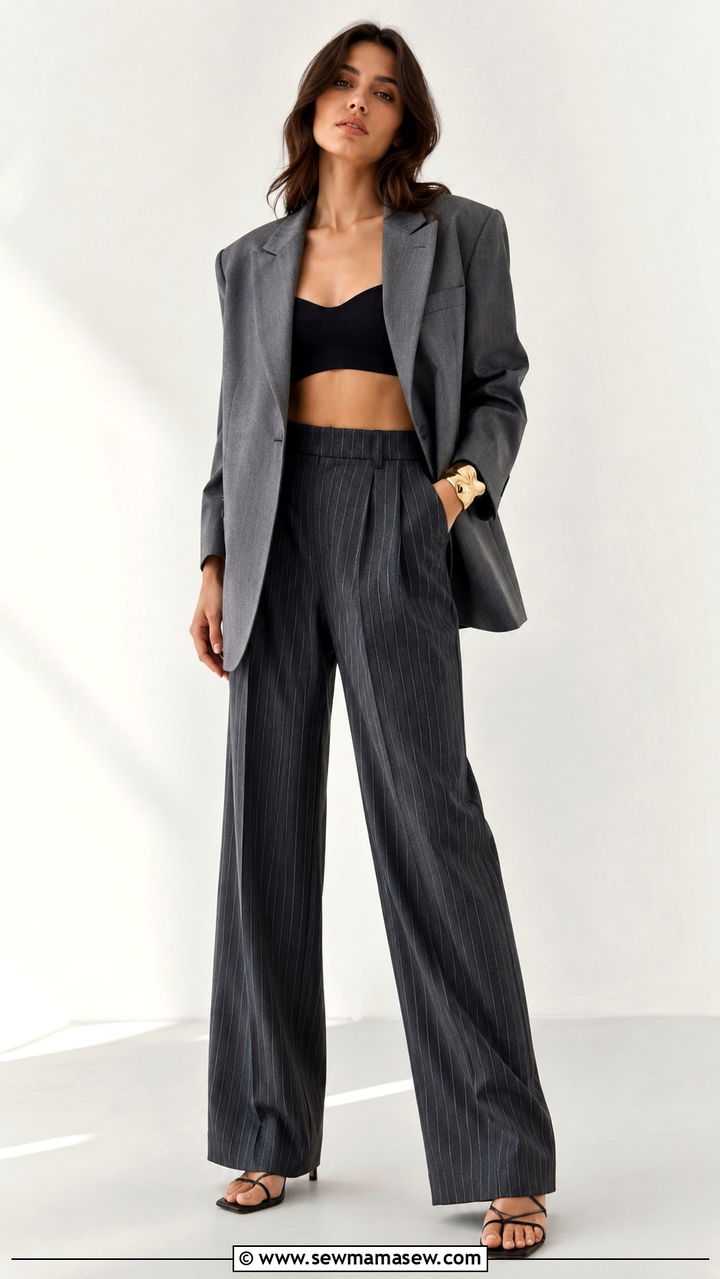 Oversized Blazer With High Waisted Trousers And Crop Top - 30 Oversized blazer outfit ideas for work
