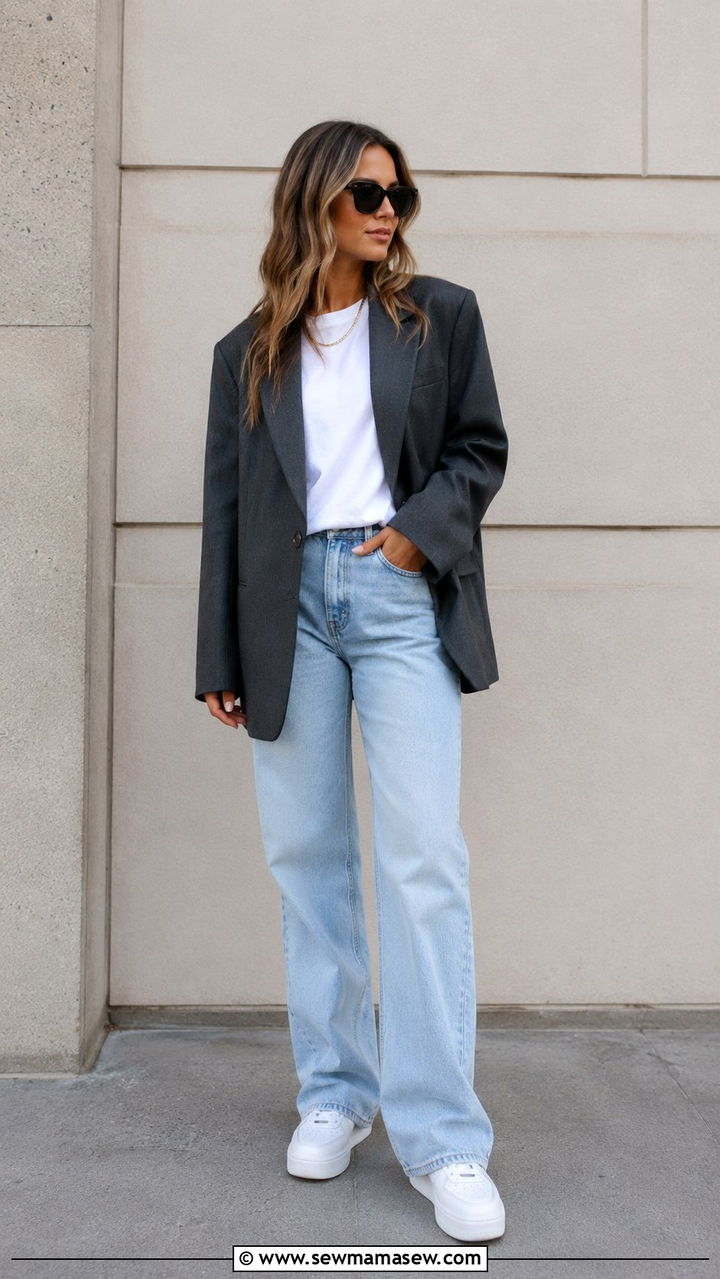 Oversized Blazer With Jeans And White Sneakers - 30 Oversized blazer outfit ideas with sneakers