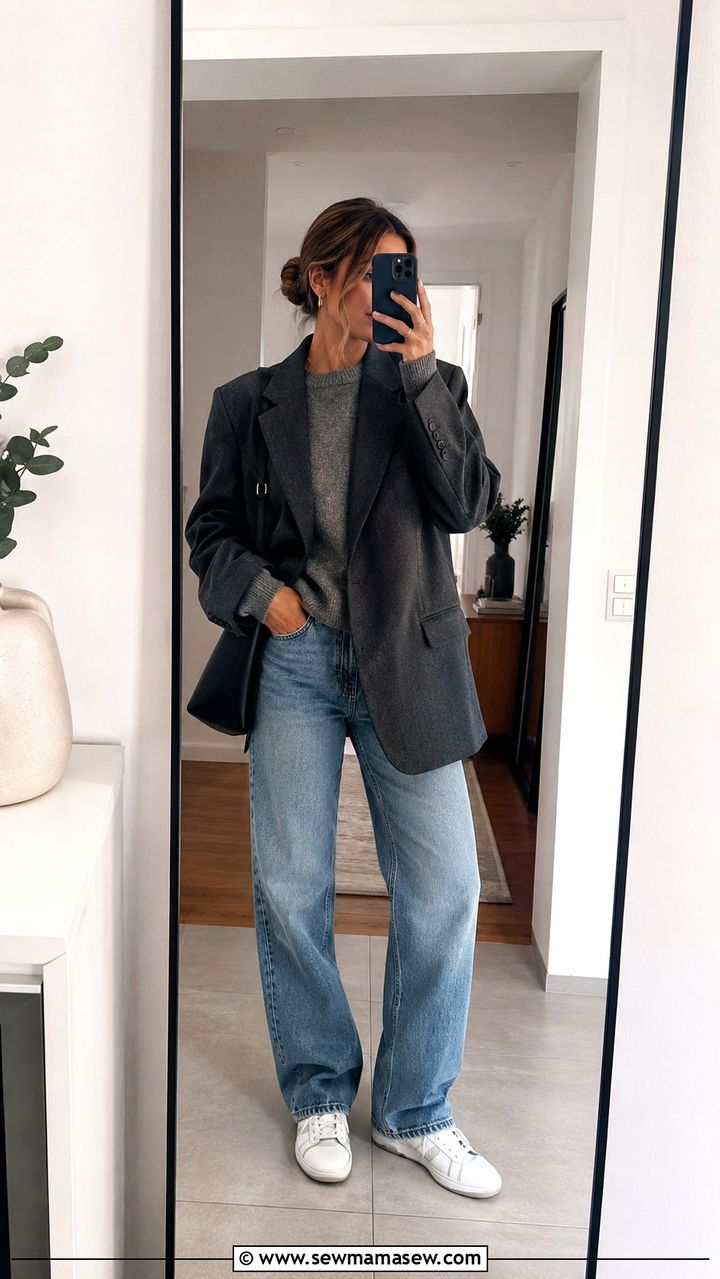 Oversized Blazer With Knit Top And Jeans - 30 Pinterest outfits inspo