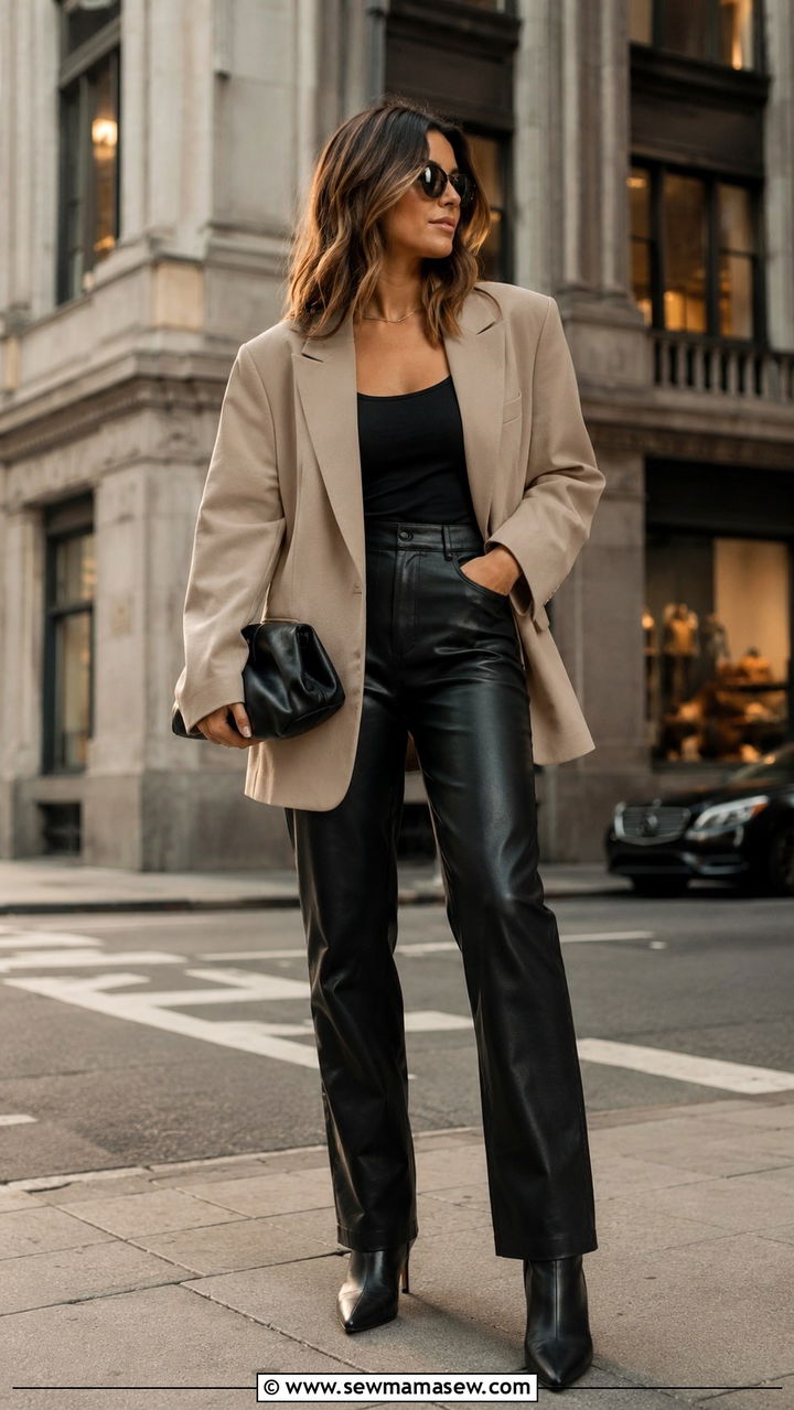 Oversized Blazer With Leather Pants - 30 How to style an oversized blazer