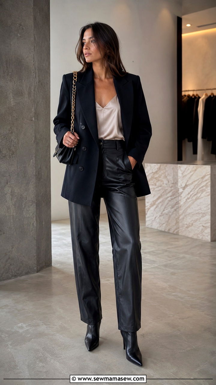 Oversized Blazer With Leather Trousers And Silk Top - 30 Oversized blazer outfit ideas for work