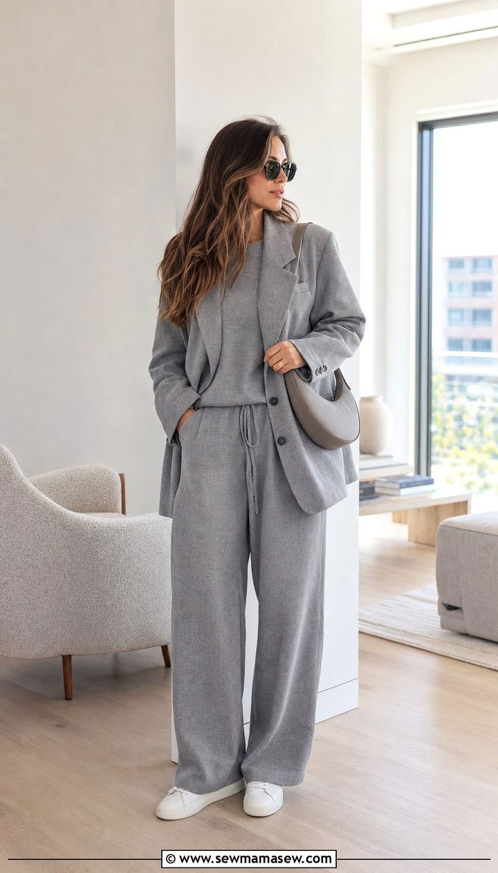 Oversized Blazer With Matching Lounge Set - 25 classy outfits for women with wide hips
