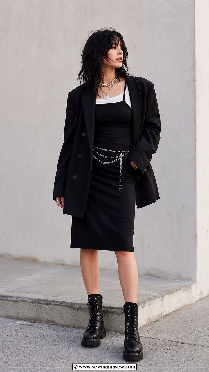 Oversized Blazer With Mini Dress And Combat Boots - 35 Billie Eilish concert outfit ideas