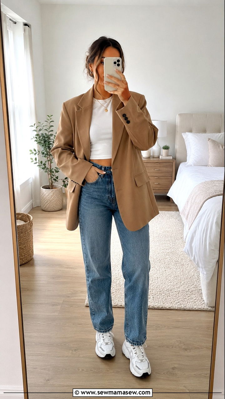 Oversized Blazer With Mom Jeans And Sneakers - 30 Oversized blazer outfit ideas with sneakers