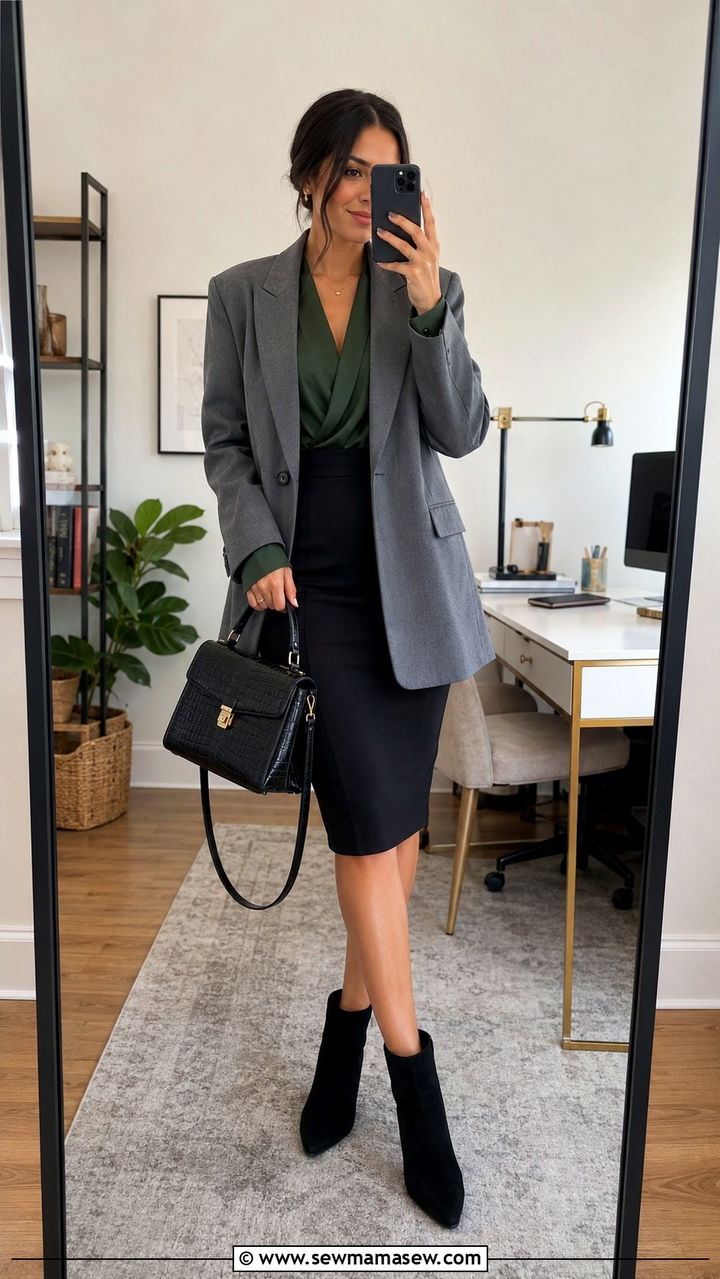 Oversized Blazer With Pencil Skirt And Blouse - 30 Oversized blazer outfit ideas for work
