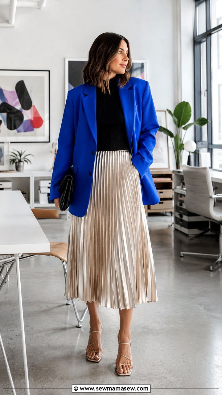 Oversized Blazer With Pleated Midi Skirt - 30 Oversized blazer outfit ideas for work