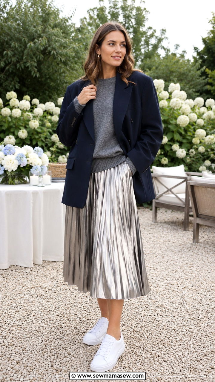 Oversized Blazer With Pleated Skirt And Sneakers - 30 Oversized blazer outfit ideas with sneakers