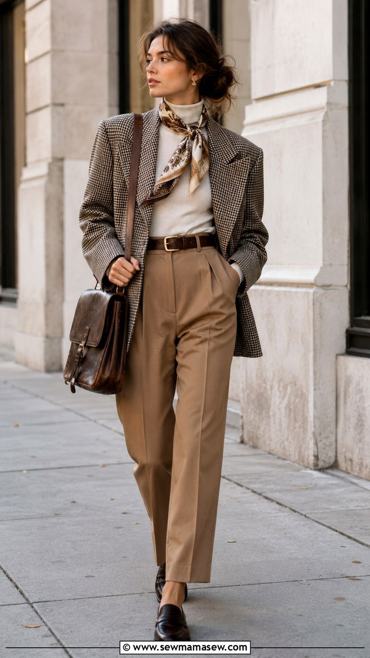Oversized Blazer With Silk Scarf And Wool Trousers - 25 poetcore outfits ideas