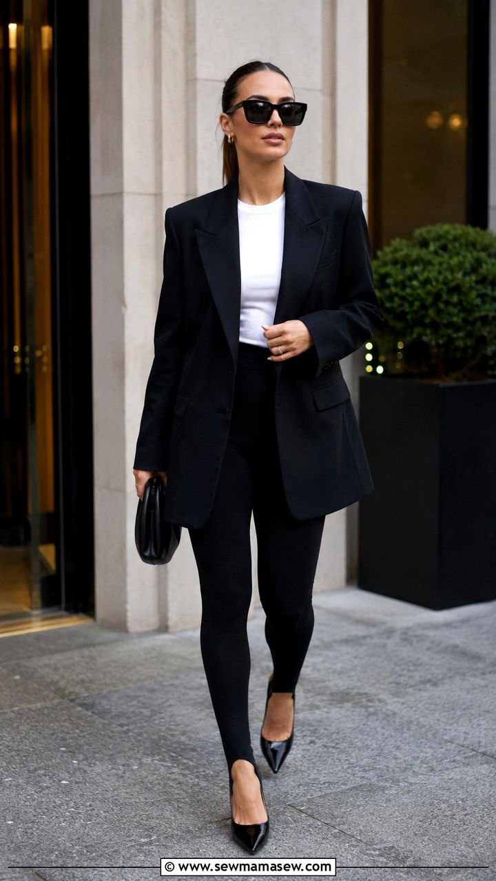 Oversized Blazer With Stirrup Leggings And Sleek Heels - 30 Oversized blazer outfit ideas with heels