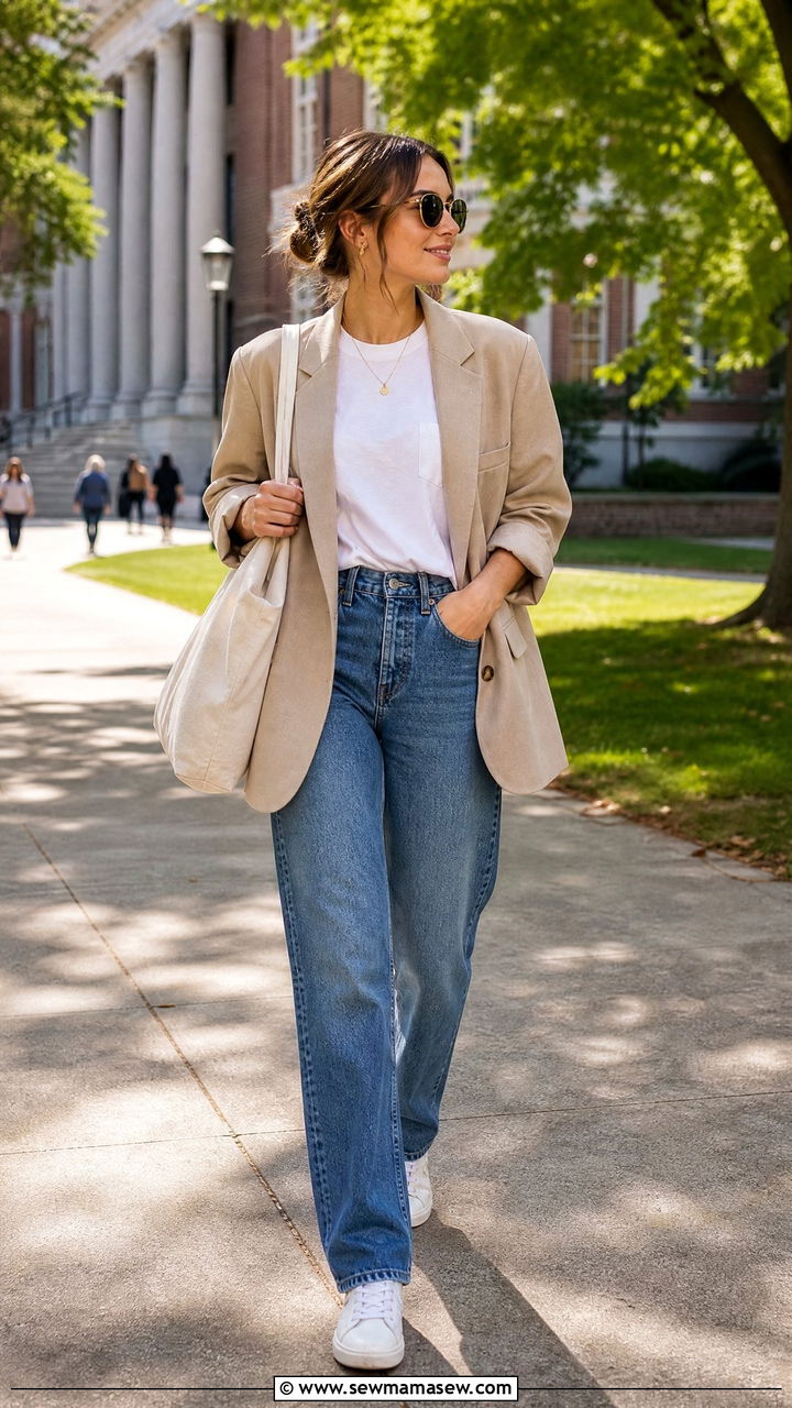 Oversized Blazer With Straight Leg Jeans - 25 Grad student outfit ideas
