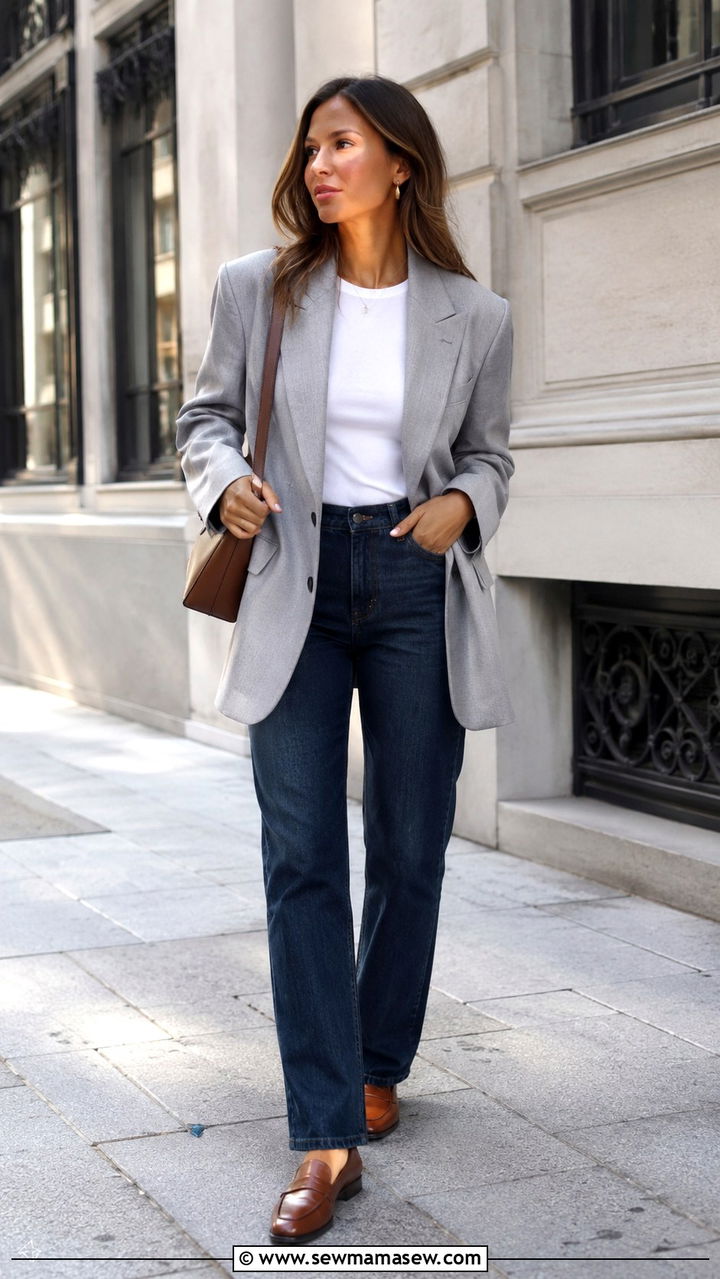 Oversized Blazer With Straight Leg Jeans - 30 casual job interview outfits