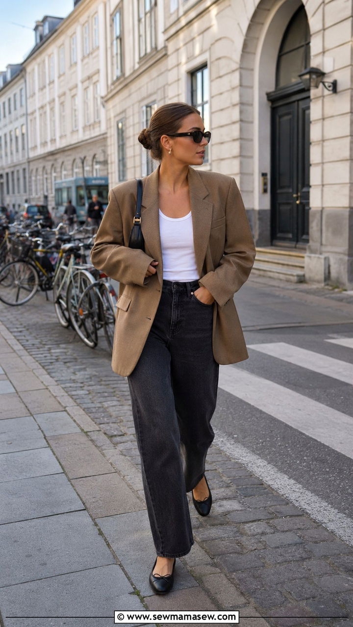 Oversized Blazer With Straight Leg Jeans And Ballet Flats - 30 Danish outfit ideas