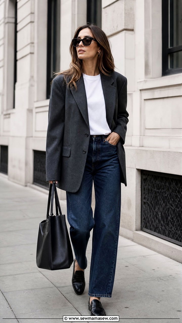 Oversized Blazer With Straight Leg Jeans And Loafers - 30 classy trendy outfits