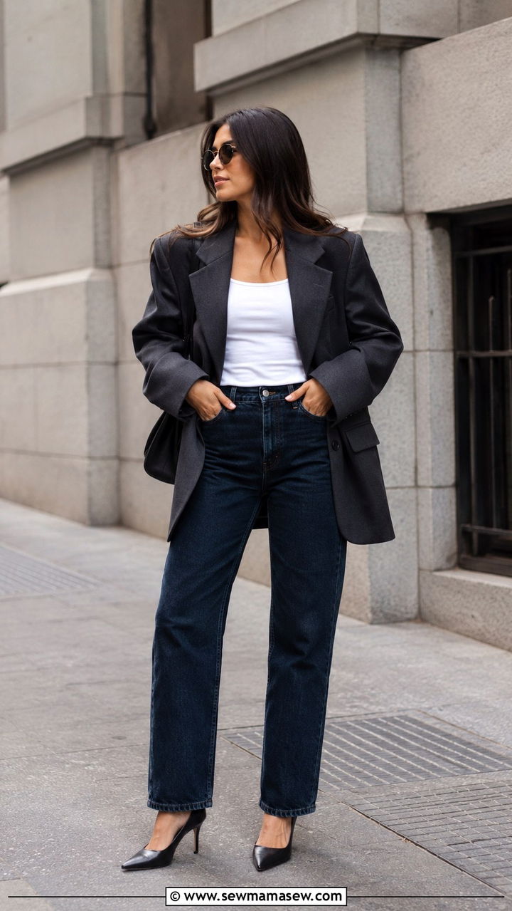 Oversized Blazer With Straight Leg Jeans And Pump Heels - 30 Oversized blazer outfit ideas with heels