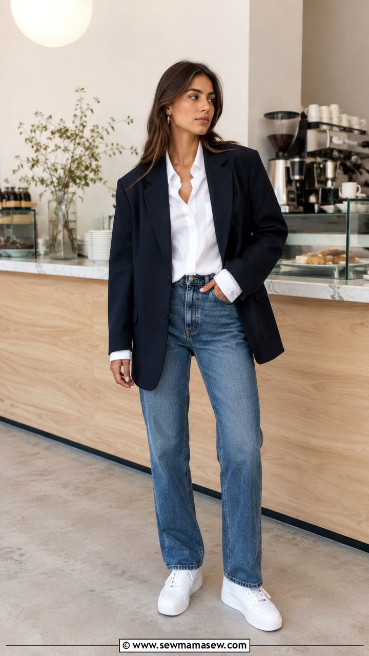 Oversized Blazer With Straight Leg Jeans And Sneakers - 30 Oversized blazer outfit ideas with sneakers