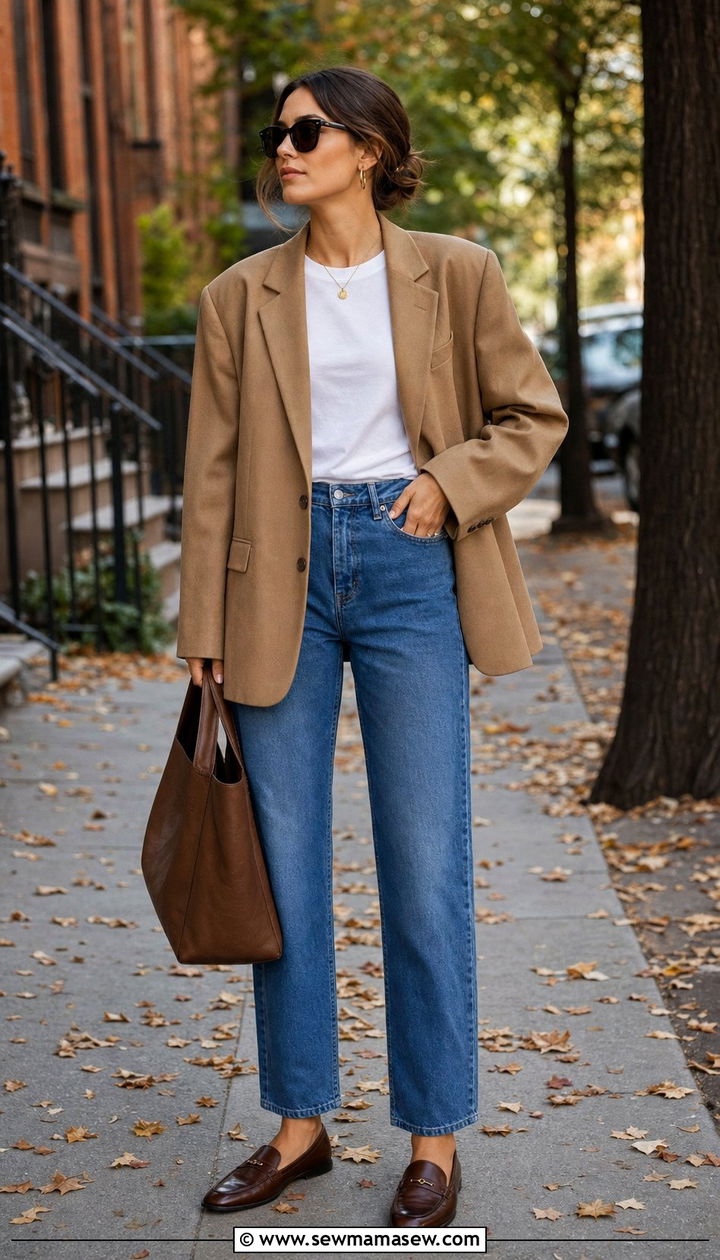 Oversized Blazer With Straight Leg Jeans and Loafers - 25 Cool aunt outfit ideas