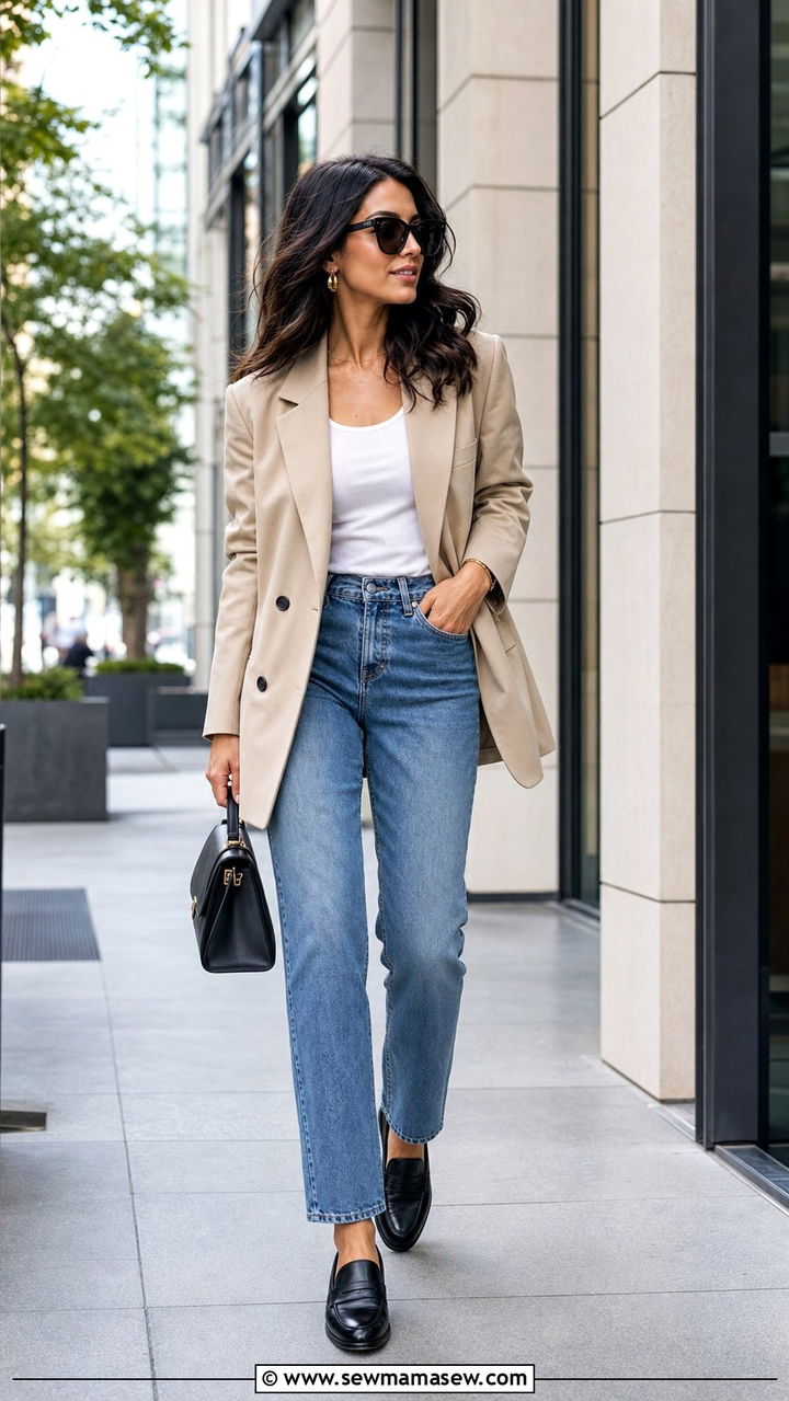 Oversized Blazer With Straight Leg Jeans and Loafers - 25 spring straight leg jeans outfit ideas