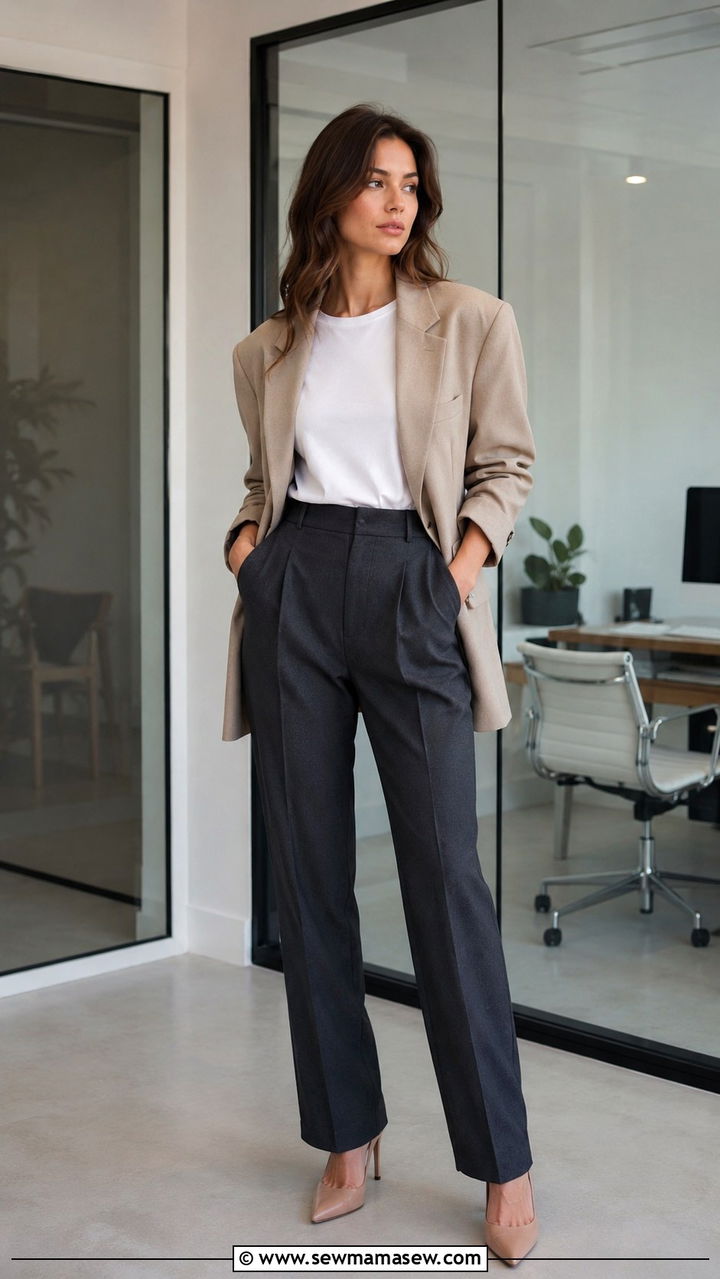 Oversized Blazer With Tailored Trousers And Pointed Heels - 30 Oversized blazer outfit ideas with heels