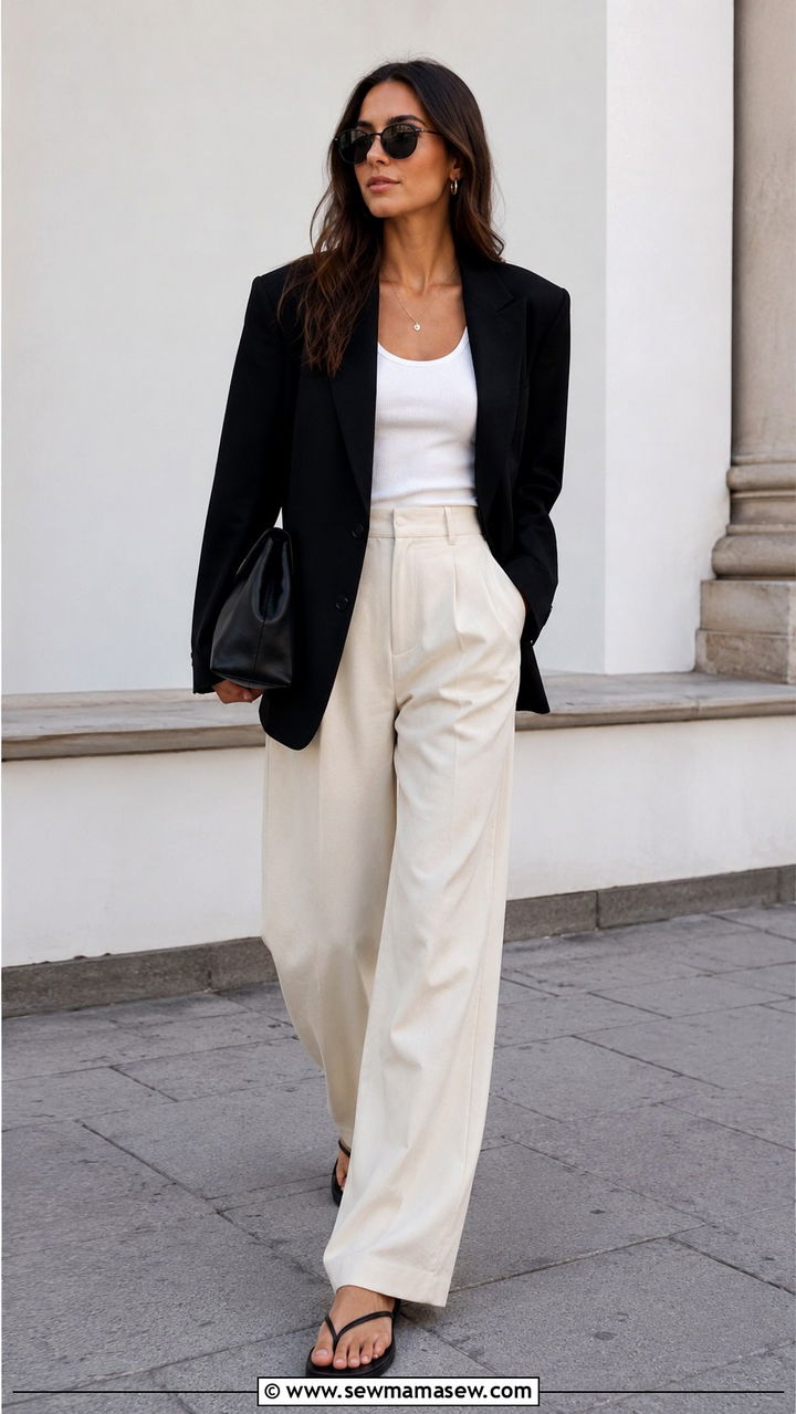 Oversized Blazer With Tank Top and Tailored Trousers - 30 casual model off duty outfits