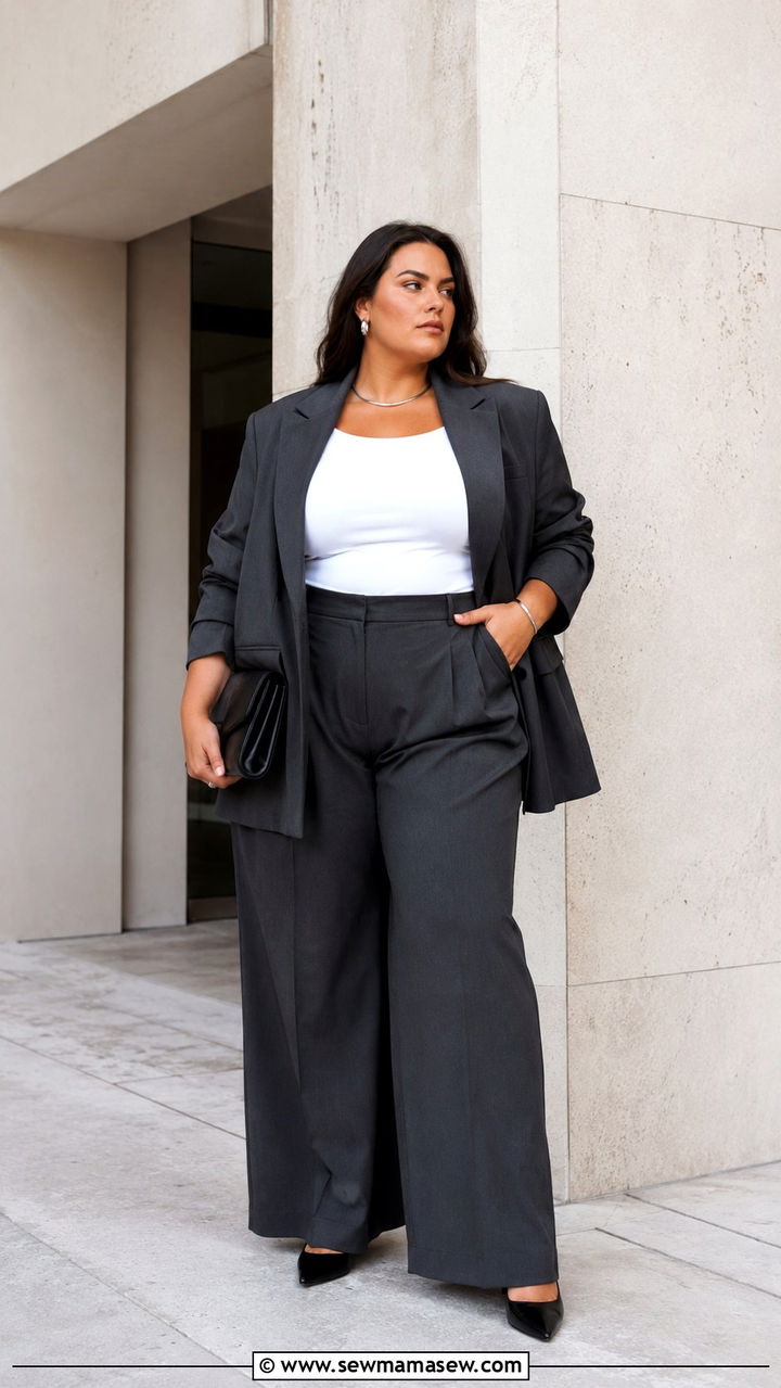 Oversized Blazer With Tank and Wide Leg Trousers Outfit - 30 Minimalist outfit ideas plus size