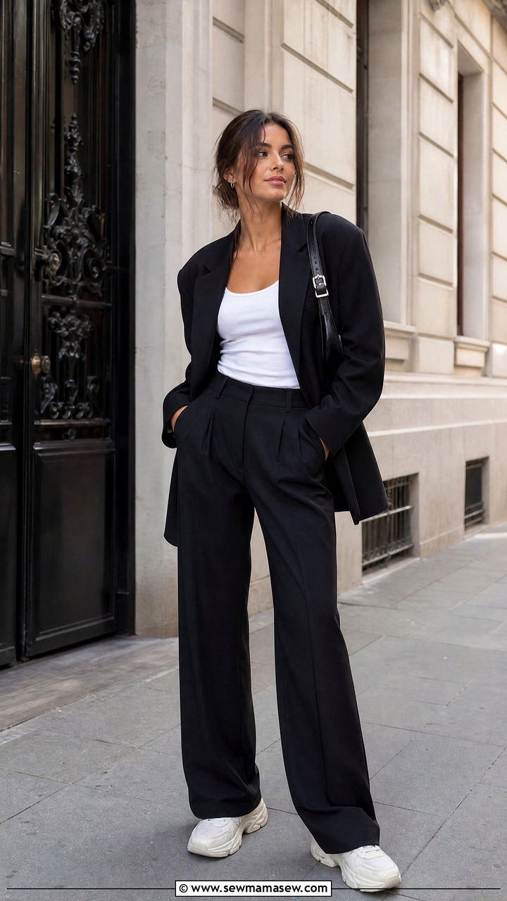 Oversized Blazer With Trousers And Sneakers - 25 cute fashion inspo outfits
