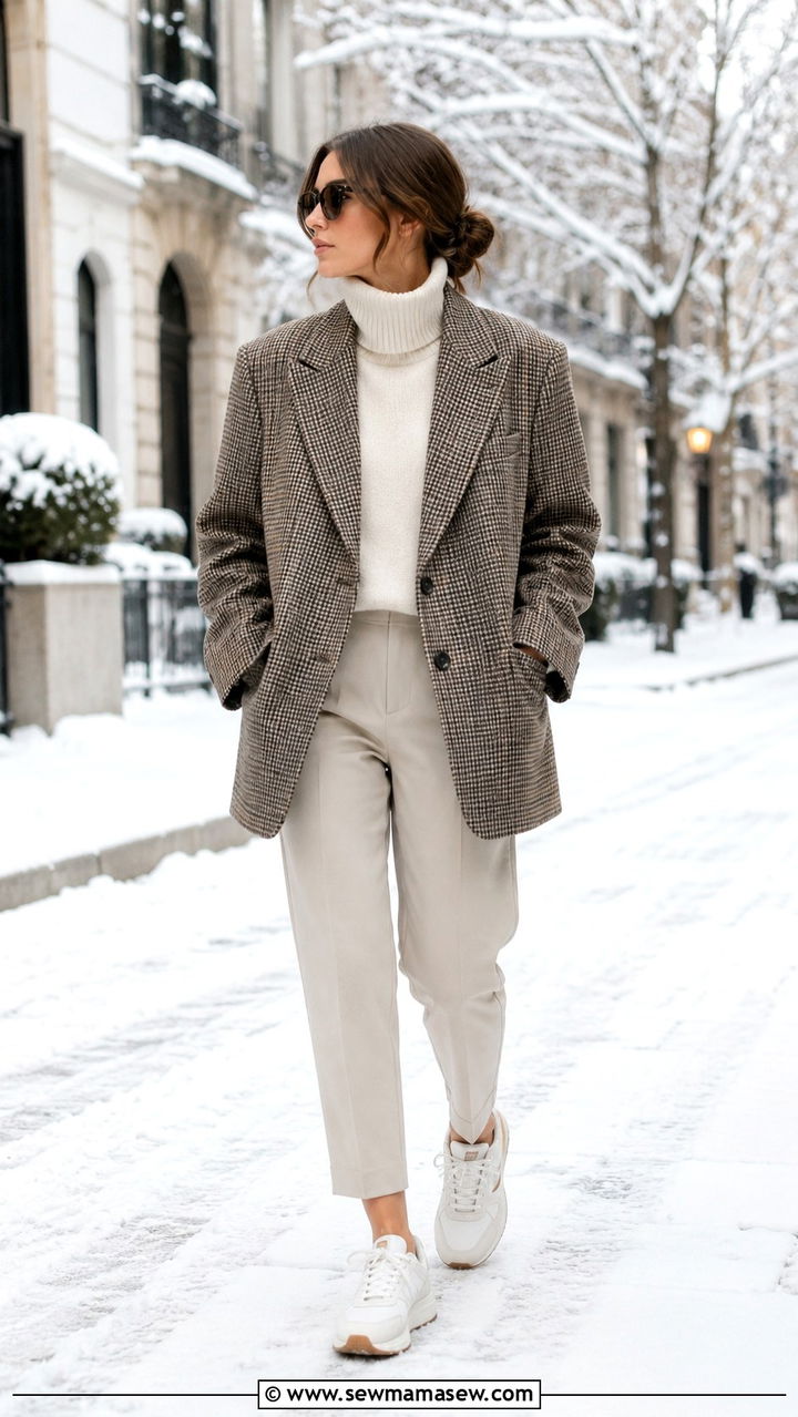 Oversized Blazer With Turtleneck And Sneakers - 30 Oversized blazer outfit ideas with sneakers