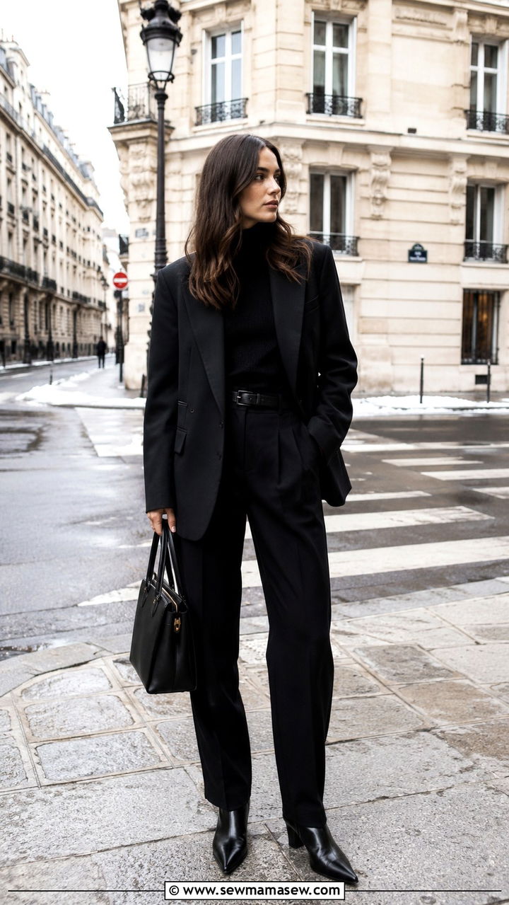 Oversized Blazer With Turtleneck and Tailored Trousers - 30 parisian capsule wardrobe outfits