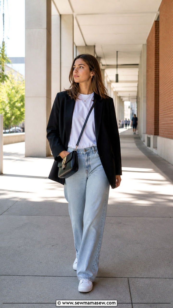 Oversized Blazer With White Tee And Baggy Jeans - 40 back to school outfit ideas