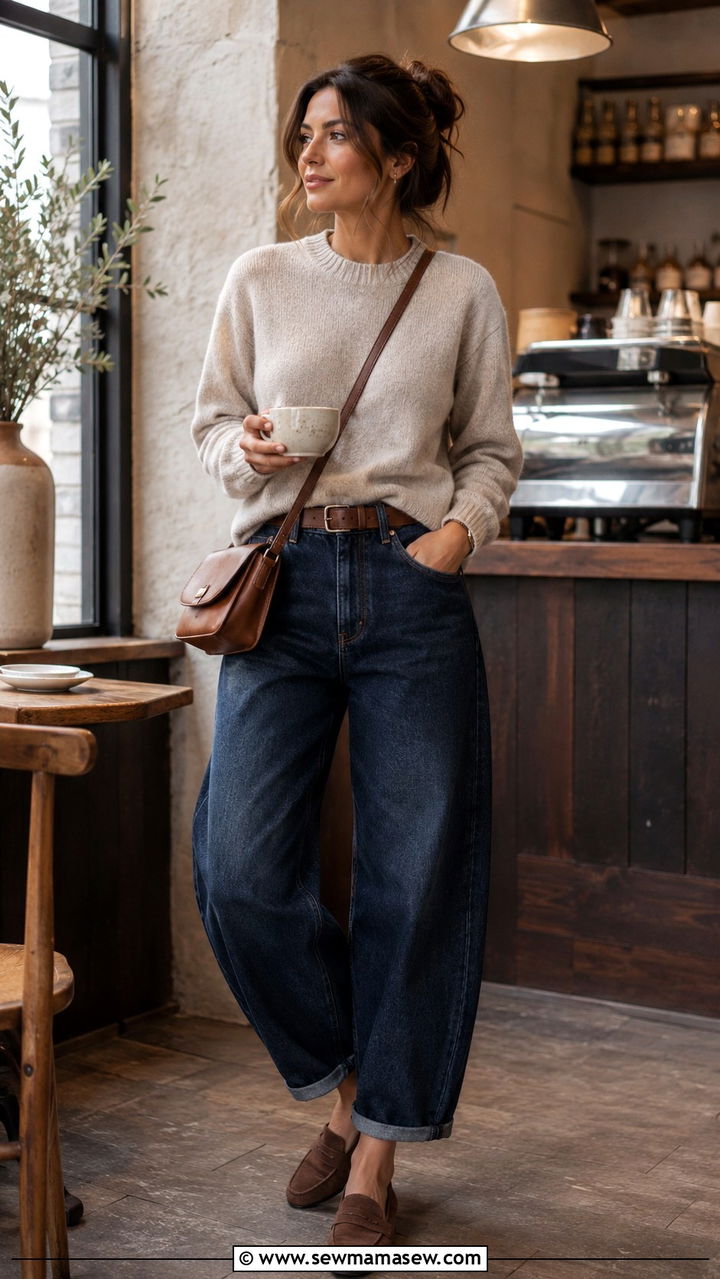 Oversized Blazer With White Tee And Barrel Jeans And Loafers - 25 Barrel jeans outfit ideas with loafers