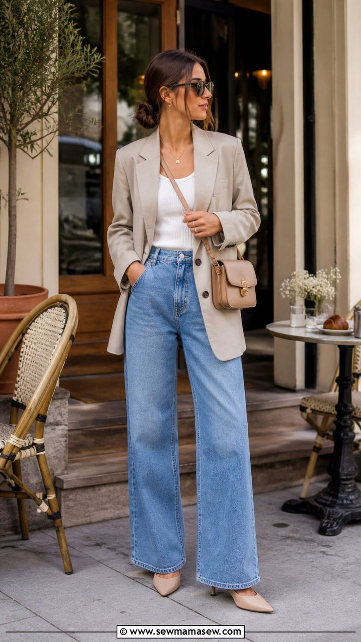 Oversized Blazer With Wide Leg Jeans - 40 Brunch outfit ideas