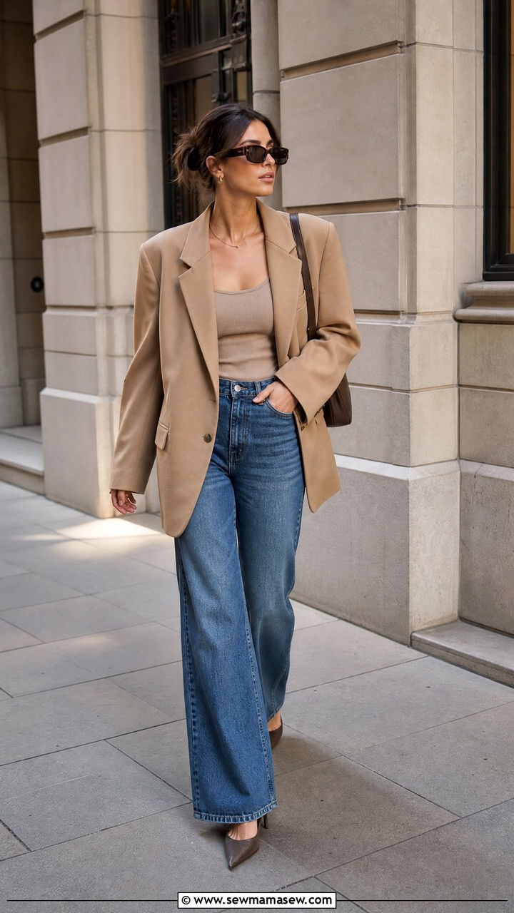 Oversized Blazer With Wide Leg Jeans - 25 chic jeans outfit ideas