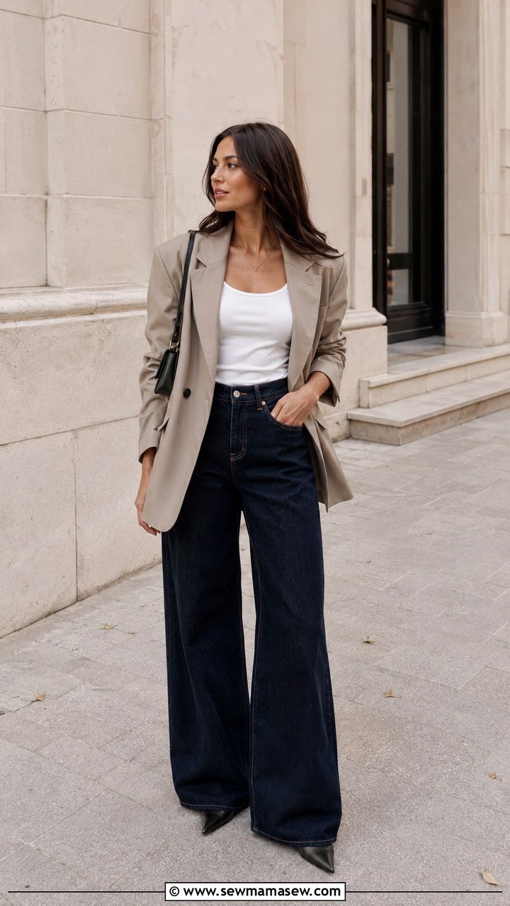 Oversized Blazer With Wide Leg Jeans - 25 wide leg jeans outfits aesthetic