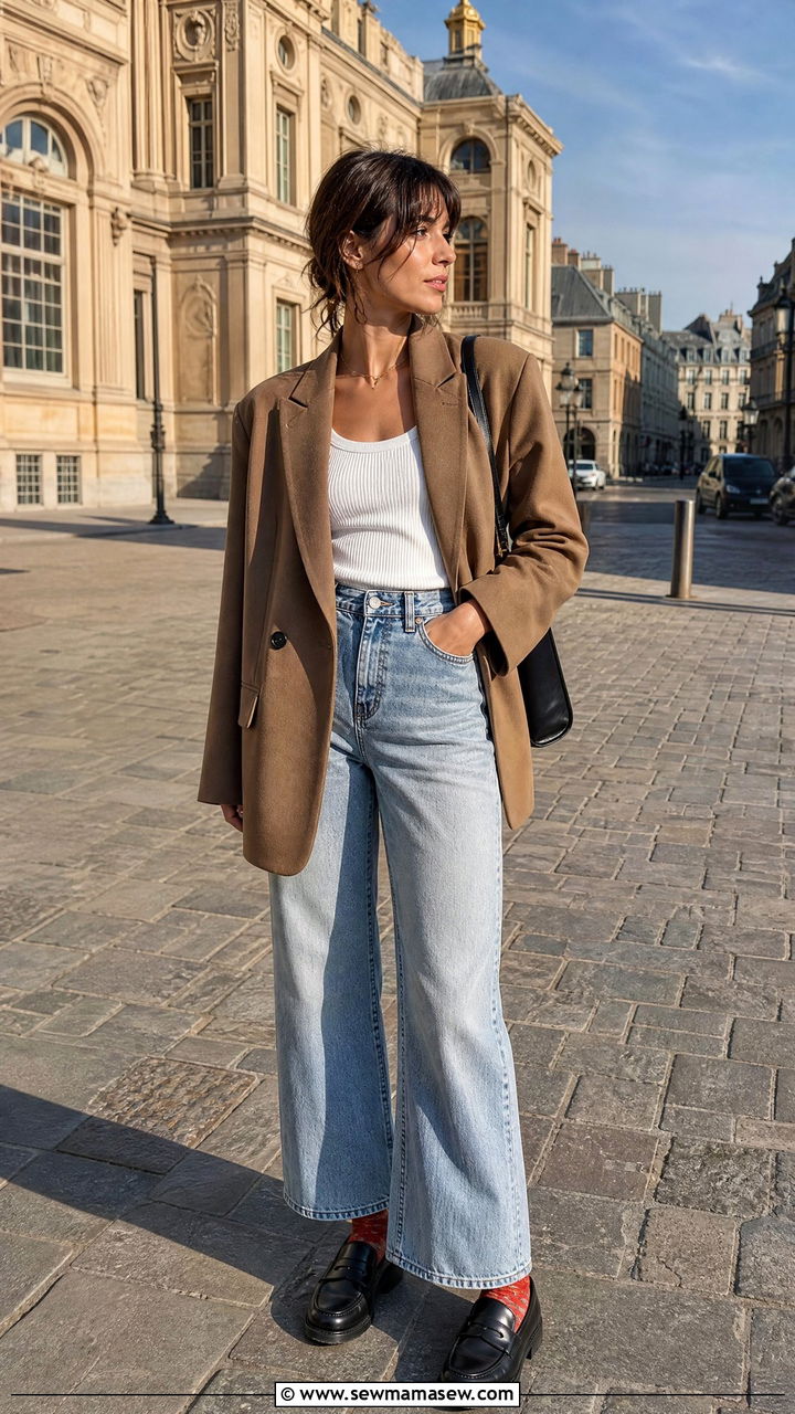 Oversized Blazer With Wide Leg Jeans and Loafers - 35 French girl spring outfit ideas