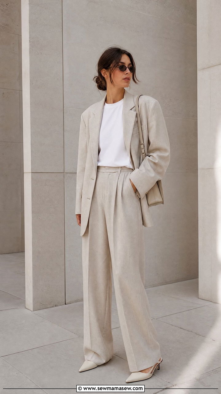 Oversized Blazer With Wide Leg Trousers - 25 jacket outfits aesthetic