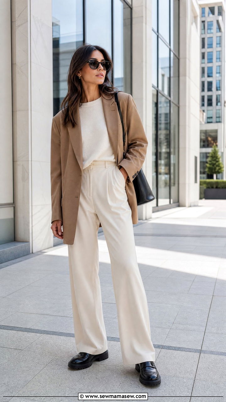Oversized Blazer With Wide Leg Trousers And Chunky Loafers - 35 Modern office outfit ideas