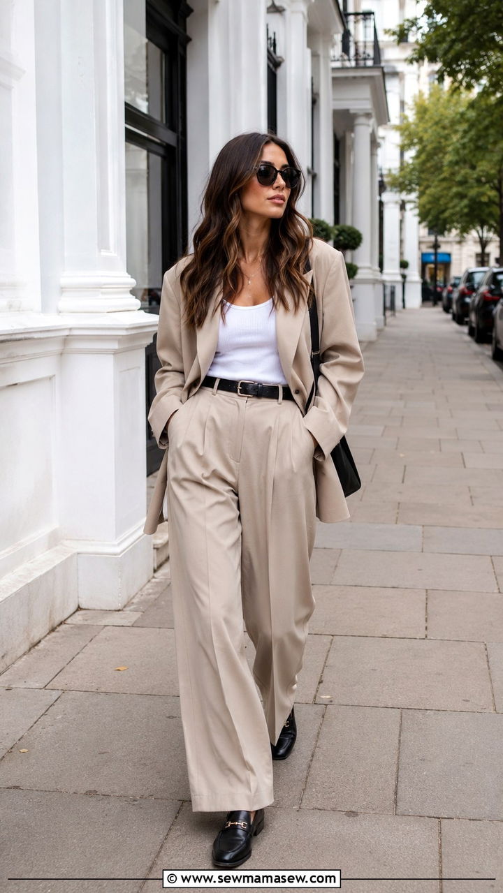 Oversized Blazer With Wide Leg Trousers And Loafers - 30 Mild weather outfit ideas