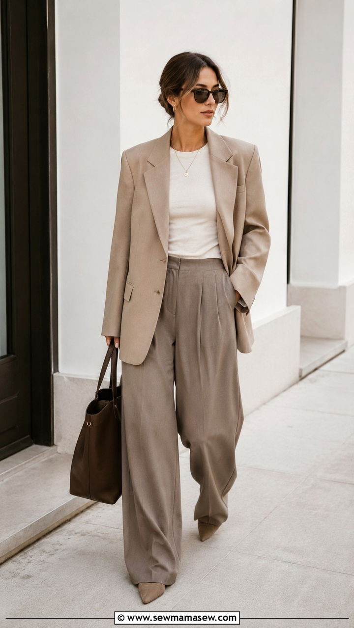 Oversized Blazer With Wide Leg Trousers Outfit - 25 Modest outfit ideas layering hacks