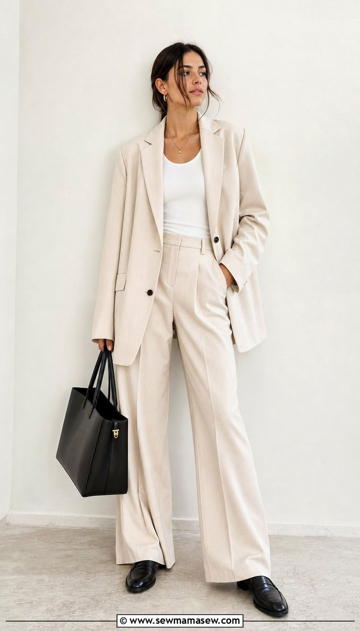 Oversized Blazer With Wide Leg Trousers and Loafers - 25 spring outfits 2026 women to copy