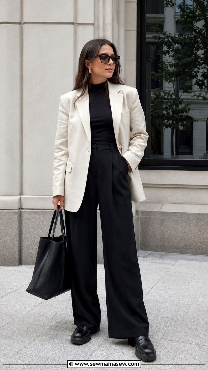 Oversized Blazer With Wide Leg Trousers and Loafers - 30 business casual outfits 2026