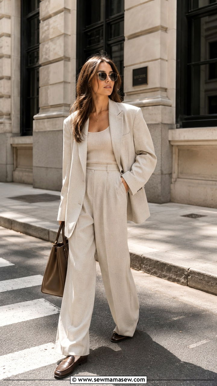 Oversized Blazer With Wide Leg Trousers and Loafers - 20 Spring outfits for 50 degree weather