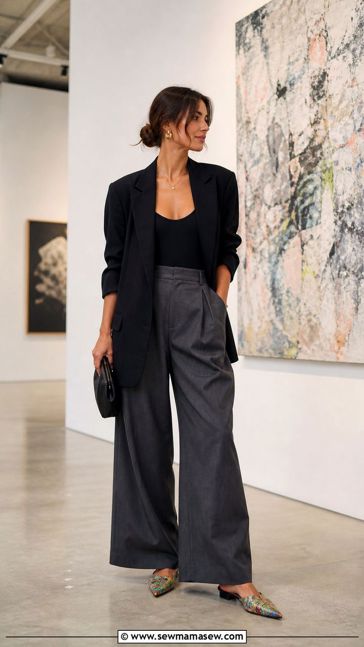 Oversized Blazer With a Fitted Bodysuit and Wide Leg Trousers - 20 Art gallery opening outfit ideas