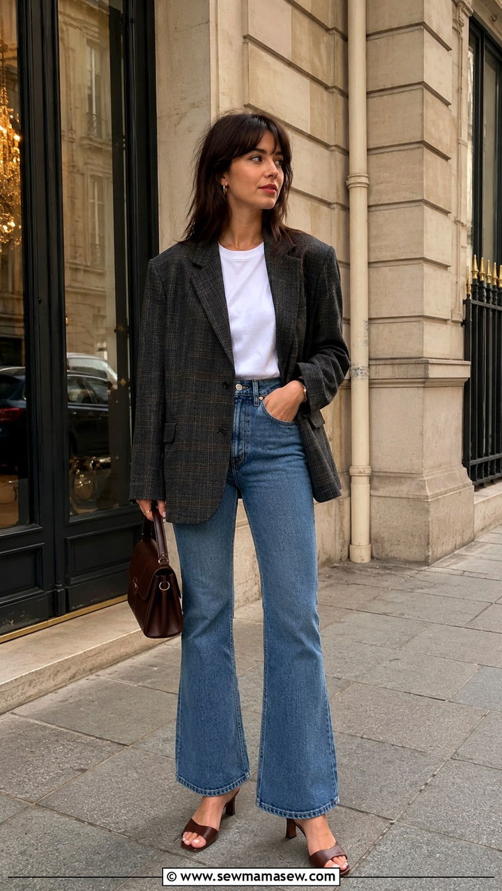 Oversized Blazer With a White Tee and Flare Jeans - 30 Jeanne Damas outfit ideas