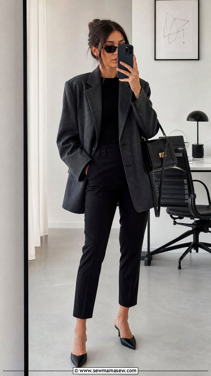 Oversized Blazer Work Outfit with Slim Pants - 25 Business casual outfits with blazer
