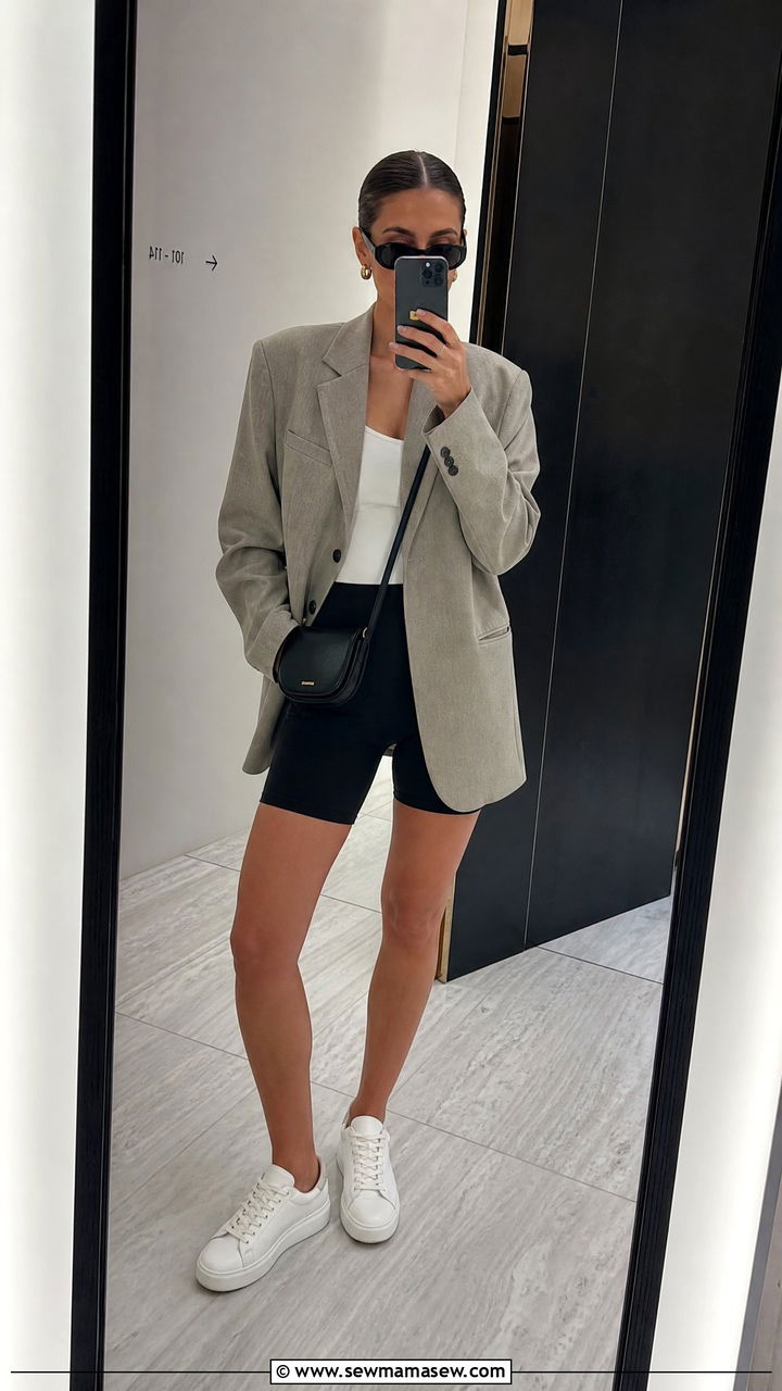 Oversized Blazer and Bike Shorts Outfit - 25 casual Europe travel outfits