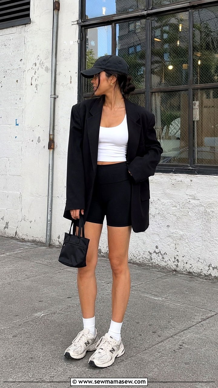 Oversized Blazer and Biker Shorts Brunch Outfit - 30 Brunch outfit ideas Bay Area
